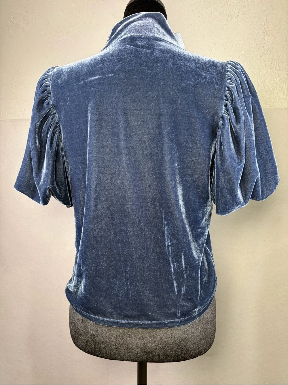 Free People Velvet Puff Sleeve Top - Slate Blue
